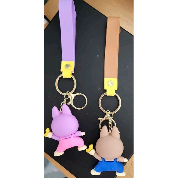 2 LABUBU Monsters Key Chains Anime Accessories - NWOT Purple Brown Backpack Clip - Picture 2 of 4
